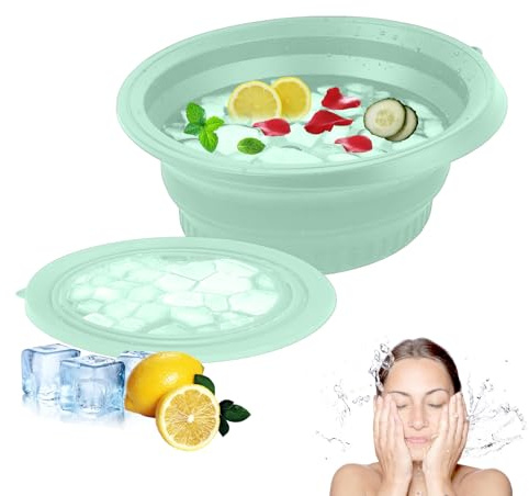 Face Bowl for Ice with Built-in Icetray,Portable Foldable Silicone Face Ice Bath Bowl,Ice Bath Facial Plunge Bowl for Skin Tightening & Acne Relief,Green