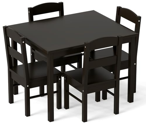 Maxmass Kids Table and Chair Set, Children Wooden Activity Table with 4 Chairs, Toddler Furniture Set for Drawing Writing Reading Eating (Dark Brown)