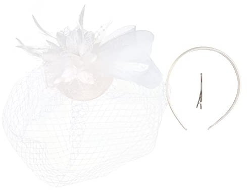 Femmes Européen Vintage Vening Banquet Plume Fleur Cheveux Ornement Chapeau Bandeaux Unisexe (Blanc, Taille unique)