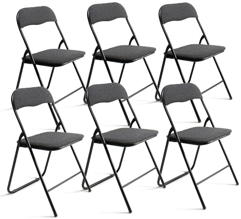 THE SECRET HOME─ Pack de 2, 4 y 6 Sillas Plegables Acolchadas de Metal y Poliéster─ Asiento Auxiliar para el Hogar─ 44x48x78 cm (6, Negro)