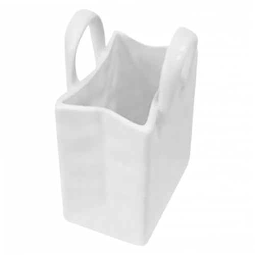 FONDOTIN Vaso Decorativo in Ceramica a Forma di Borsa Bianca, Porta Penne e Fiori Texture Fine, Resistente per Decorazioni da Scrivania