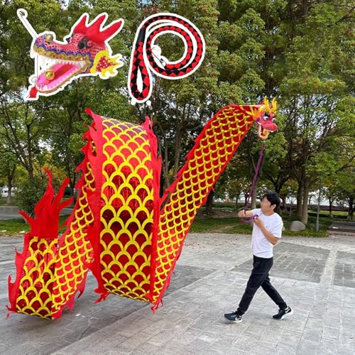 Wu Long Drakebandsvitmellanlägg, Drakepoi-dansband Med Fjäll Och Huvud, Slungande Drakeband Med Jonglering For Utomhusbruk(Red,8m (26.2 ft))
