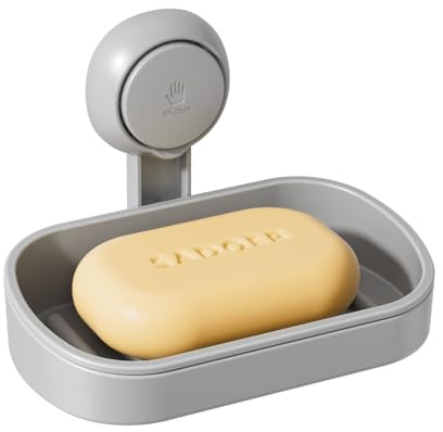 LEVERLOC Portasapone per Doccia con Ventosa Extra Forte, Supporto Sapone Senza Fori fino a 3kg, Organizer Bagno Impermeabile e Rimovibile per Vasca e Parete, Grigio