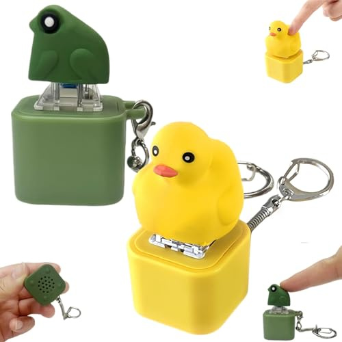 Duckeys & Rane Quaken Portachiavi con 2 Rane Duckey Fidget Toys, giocattolo antistress con luci colorate e suono, aiuto alla concentrazione