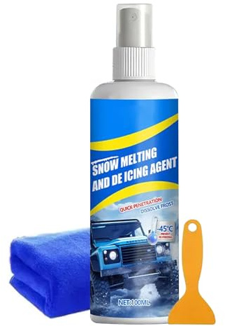 Deicer Spray per parabrezza auto, 100 ml, antigelo, spray per sbrinamento del parabrezza, con raschietto e asciugamano, per auto, neve, ghiaccio, inverno, parabrezza, vetro