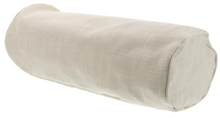 FRCOLOR Federa per Cuscino Tondo a Rullo in Cotone e Lino 15x40 Cm, Copricuscini Lombari da Viaggio, Fodera Cilindrica Smontabile Bianco per Supporto Collo e Zona Lombare