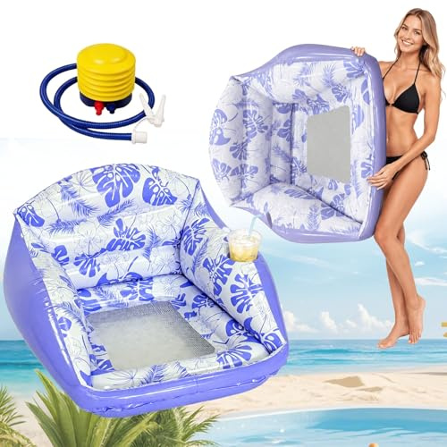 Fauteuil de Piscine Gonflable 3-en-1 pour Adultes, canapé Flottant Polyvalent avec Porte-gobelet, transat Aquatique Portable avec Assise en Filet pour la détente en Piscine ou à la Plage