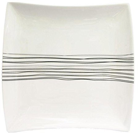 Secret de Gourmet - Lot de 6 Assiettes Plates Carrées Lignes 26cm Blanc