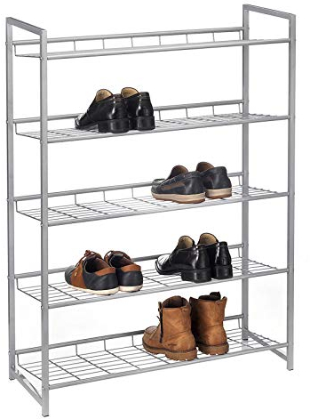 CARO-Möbel Schuhregal System Schuhständer Schuhablage mit 5 Fächern für ca. 20 Paar Schuhe, Metall Silber lackiert
