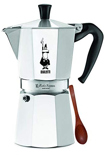 Original Bialetti 9-Espresso Cup Moka Express | Espresso Maker Machine and Zonoz Wooden Small Espresso Stirring Spoon Bundle (9-cup, 18.5 fl oz, 550 ml)