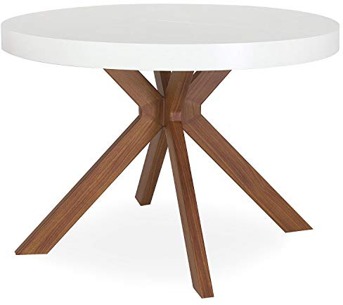 Menzzo Table Ronde Extensible MYRIADE Métal Blanc – Table Salle à Manger 100-140 cm avec Rallonge – Design Moderne Gain de Place pour Cuisine & Séjour