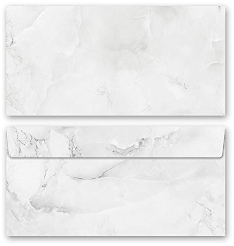 Briefumschläge Marmor & Struktur, MARMOR HELLGRAU 10 Briefumschläge (ohne Fenster) DIN LANG (220x110 mm) | Paper-Media