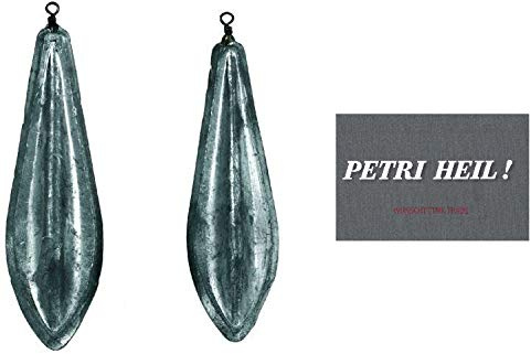 Jenzi - Plomo de pesca (2 unidades, 100, 120 o 140 gramos, incluye pegatina de Petri Heil! (100 gramos)