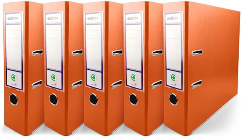 Netuno 5x Akten-Ordner orange DIN A4 2-Ring-Mechanik Ringorder a4 8cm Kunststoff Ordner a4 breit Büroordner Plastikordner Briefordner din a4 Ringmappe breiter Aktenordner 5er pack