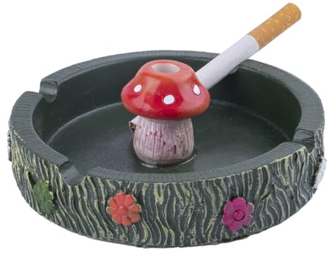 Kraledge Cute Ash tray Cool Ashtrays for Cigarettes, Fantastical Mushroom Ashtray Resin Ashtray Decor for Home Office, Ornament Gifts (Green Mushroom)