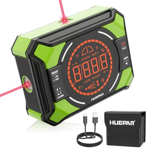 Digital Angle Finder with Laser, Huepar 3-in-1 Angle Finder, Rechargeable Digital Level Box with Magnetic, Measures 0-90° & 0-180° Range, Digital Electronic Level Accessory for Woodworking Tools