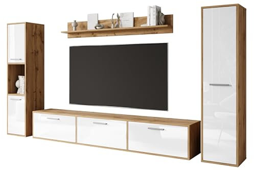 Conjunto de Muebles de salón Bogota, Juego de Muebles de salón, Distintos Colores, Muebles de salón Modernos (Wotan/Blanco Brillo)