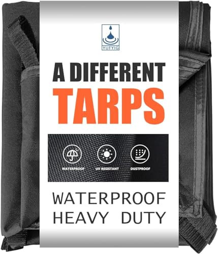 YUFYIG 20 Mil Black Waterproof Tarp 5×5ft Heavy Duty Canvas Cover for Outdoor All Weather Oxford Tarpaulin for Truk Bed Roof, Boats, Pool, Woodpile, Robust, Rip & Tear Proof