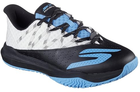 Skechers Viper Court Rally - Tenis para Hombre, Piel Blanca/Cuero Negro/Malla Azul, 8.5 UK, Cuero Blanco, Negro, Malla Azul, 42.5 EU