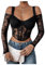 GORGLITTER Women's Cold Shoulder Lace Corset Crop Tops Long Sleeve Sexy Bustier Skinny Party Going Out Top Black S