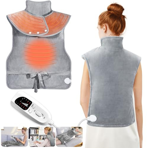 Vautvis Manta Electrica Espalda y Cuello, Almohadilla Térmica Eléctrica para Espalda, Hombros, Cuello, Manta Termica Electrica para Espalda con 6 Niveles de Temperatura y Apagado Automático para Hogar