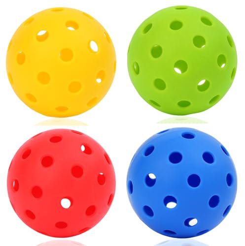 ZQuintuplian Lot de 4 balles de pickleball et de padel – 40 trous, 4 couleurs, sport extérieur et intérieur, pratique et jeu de match