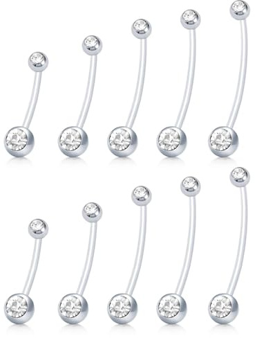 WillTen 14G Piercing de nombril pour grossesse avec dangle, piercing de nombril en plastique avec boules de remplacement pour barre abdominale, Bioflex piercing de nombril long pour femmes enceintes