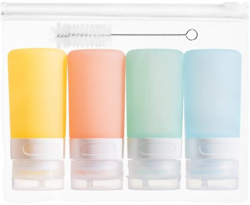 Set di 4 Mini Bottiglie da Spremere per Condimenti,60 ml,Con borsa e spazzola,set di mini bottiglie,Porta Olio da Viaggio,Bottiglie per Ketchup, bottiglie per condimenti, adatto per campeggio, picnic