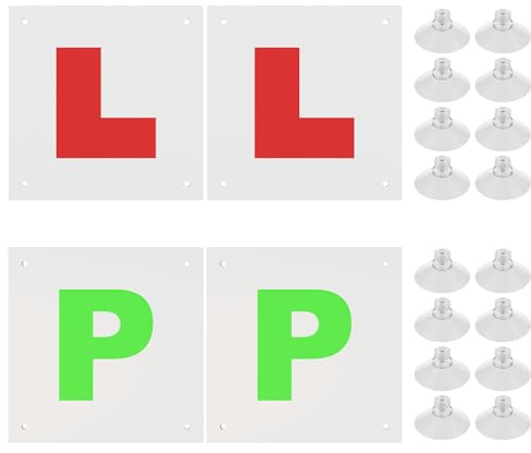 Magnetic L Plates for Car, Magnetic P Plates for New Drivers, Magnetic Learner Plates P Sign For New Driver with 16 Suction Cups Reusable Strong Adsorption Learner Driver Gifts (4 Pack)