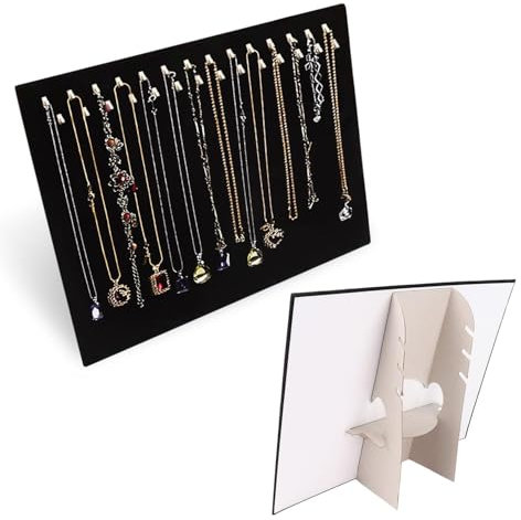 Organizador de Collares Largos - Soporte Joyero Terciopelo Negro, Expositor de Pared de Joyas Pulseras y Pendientes con 34 Ganchos - para Casa o Tienda
