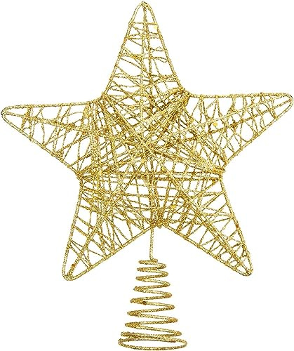 DERAYEE Étoile Dorée Sapin Noël en Fer,Étoiles à Paillettes de l'arbre de Noël,Décoration Sapin de Noel