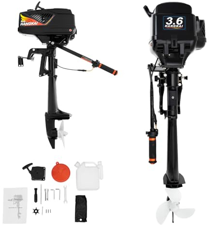 DIFU 55cc 2 temps Hors-bord 3,6CV Moteur de bateau Moteur hors-bord pour bateau pneumatique, bateau de pêche et pêche, moteur de bateau à essence, refroidissement à l'eau+refroidissement à air