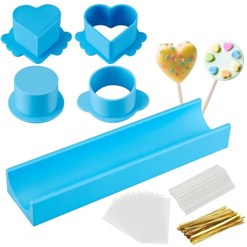 Swiscena Cake Pop Mold Set,Heart & Round Cutter and Pusher,9-Inch Tray,3D Printed Cake Pop Molds Kit with 100 Bags,100 Sticks,100 Ties,Food-Grade PLA for Party/Wedding/Home Baking