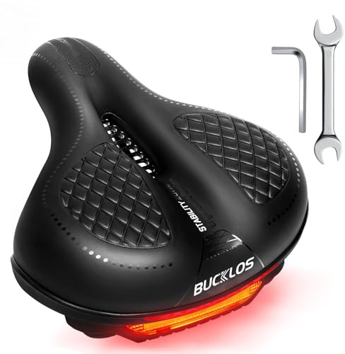 BUCKLOS Comfortable Bike Seat Cushion for Men Women Wide Bicycle Saddle Soft Memory Foam Padded Replacement Seats Fit for Peloton, Exercise Bikes, Ebike,Cruiser