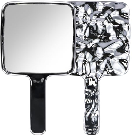 xianynow Espejo de Mano, Espejo de Maquillaje, Profesional Multifuncional Portátil Espejos de Manos para Peluquería, Cortes de Pelo en el Hogar, Afeitarse, Ducha, Diario, Festivales (Plata, Cuadrado)