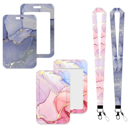 2 Fundas Para Tarjetas De Identificación Con Cinta - Tarjetero Con Cordón Extraíble, Para Mujeres, Profesores, Enfermeras, Médicos, Estudiantes (Rosa Y Azul)