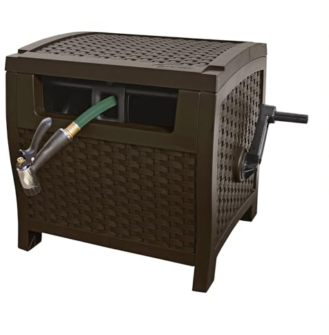 Suncast 175 ft. Wicker Style Resin Hose Hideaway with Hose Guide, Java, Mocha Brown