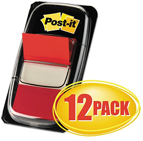 Post-it 680RD12 Marking Page Flags in Dispensers, Red, 50 Flags/Dispenser, 12 Dispensers/Pack
