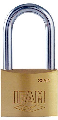 IFAM Candado Serie K, Modelo K40AL, Arco Largo, 40mm, De Latón, Con Llave, Apto para Interiores y Exteriores, Para taquillas de Gimnasio, Puertas, Armarios, Cajones, Maletas o Mochilas