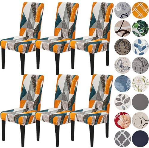 HZDHCLH Chair Covers Slipcovers 4/6 PCs Stretch Removable Washable Short Dining Chair Protector Cover Seat for Hotel,Dining Room,Ceremony（Classic Geometry,6 PCS） | Short Dining Chair Protector Cover Seat for Hotel,Dining Room,Ceremony（Classic Geometry,6 PCS）