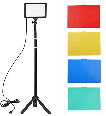 Andoer 1-Pack Luz LED Video 5600K Regulable con Soporte Trípode Ajustable y Filtros de Color para Angulo Bajo/Tablero de Mesa, Iluminación LED Colorida, Kit Iluminación Fotografía Portátil
