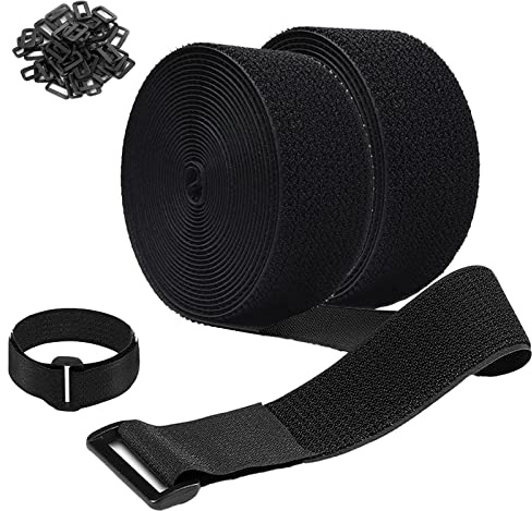 Jumpso 2 Rolls 26FT 2 inch Wide Cable Straps with 20 Buckles, Heavy Duty Nylon Hook and Loop Straps for Fastening Securing, Reusable Cut-to-Length Molle Straps for Organizer or Storage, Black