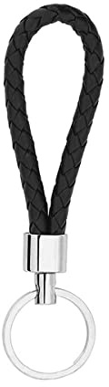 Pebipoo Braided PU Leather Keychains Car Keyring Key Chain Ring for Men or Women Button (Black)
