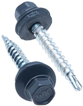 4.8 mm x 35 mm Tornillos para techos, cabeza hexagonal, autoperforantes, color (RAL 7016 Gris antracita) Tornillos con arandela de sellado, Tornillo endurecido chapado en zinc a prueba de óxido 50 pcs