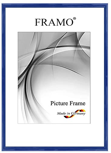 FRAMO Marco de fotos estrecho 45 x 65 cm de madera maciza | Azul oscuro real brillante | Color/tamaño seleccionable | Marco para carteles | Puzzles | Fotos #118