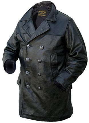 Noble House Herren U-Boot Marine Mantel Lederjacke Stierleder schwarz (as3, alpha, 3x_l, regular, regular, Schwarz)