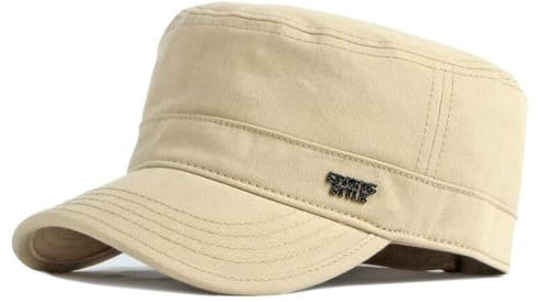 CHENNUO Vintage toppmössa platt topp basebollkeps armékeps militärmössa unisex vinter, Beige, 55-60
