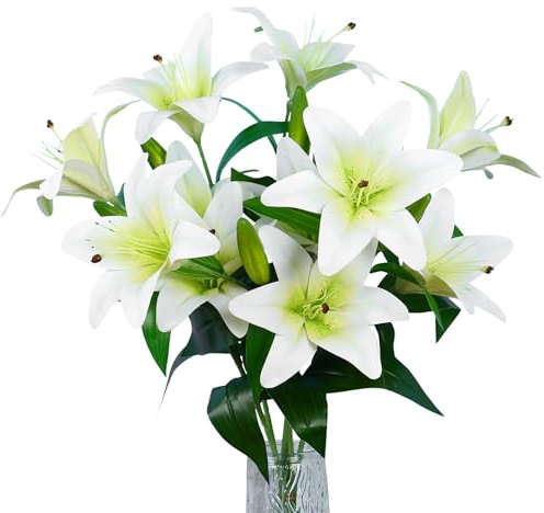 VaryFloral 6 Pièces Fausse Fleur Lys Artificielle Bouquet Fleur Artificielle Blanc Fleurs Artificielles Deco à Longue Tige Fleur Blanche Artificielle Fleur de Lys Réaliste pour Décoration de Mariage