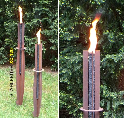 Gartenfackel in [ Edelrost-Patina ] STEELFIRE XC120 Wachsfackeln Fackel Fackelhalter Feuerkorb Leskow Metalldesign