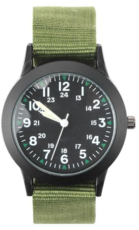 Military Analogue Quartz Watch, 34mm Field Wristwatches with Nylon Strap Christmas for Men Women Japanese Movement Tactical Sports Wrist Watch Glow in the Dark for Outdoor Activities, Not Waterproof